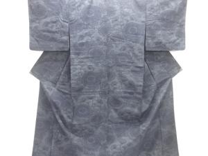 菊模様織出し手織り真綿紬着物